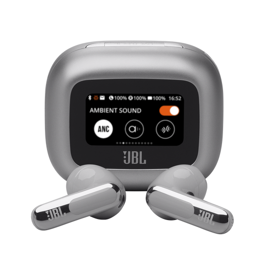 JBL Live Flex 3 - Silver - True wireless noise-cancelling open-stick earbuds - Hero
